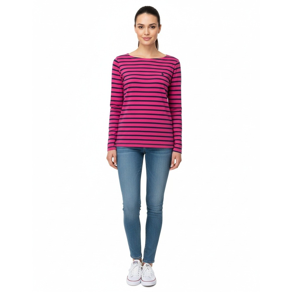 Ralph Lauren Sport Top M Pink Blue Striped Scoop Neck  Long Sleeve Shirt Medium